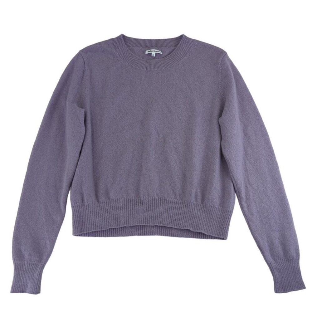 Reformation 100% Cashmere Crewneck Sweater XL Muted Purple Lavender